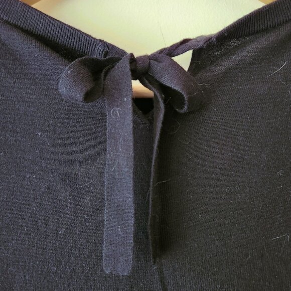 Ann Taylor Petite sz MP Black Lace Insert Bow Tie Back Top Blouse Sweater - Picture 5 of 16
